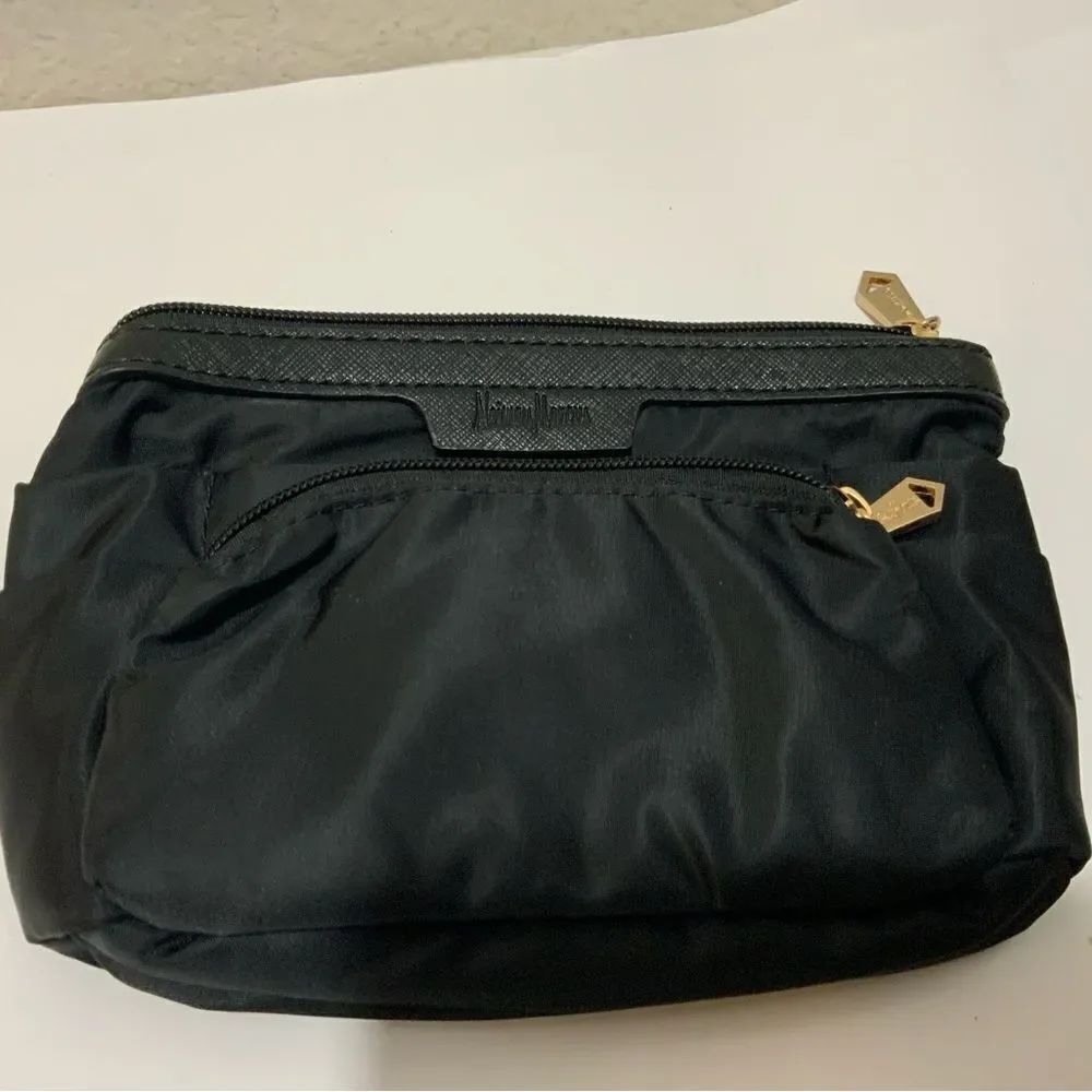 Neiman Marcus Black nylon Leather pouch zipper small Bag